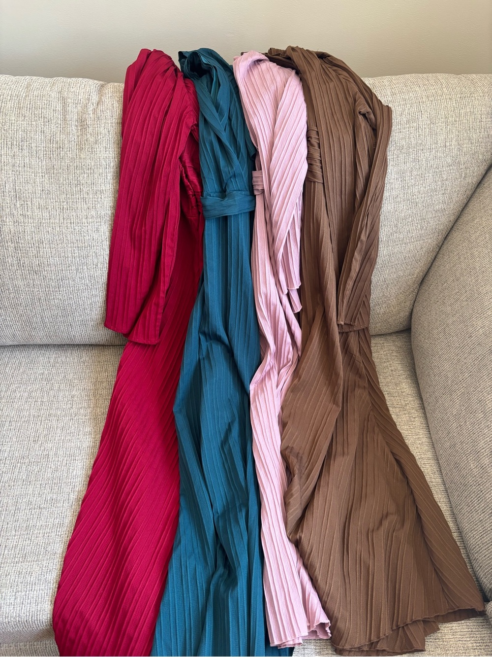 Pleated Maxi Dresses Bundle in Red, Teal, Pink & Brown